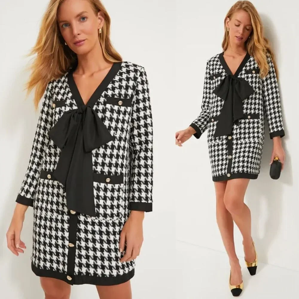 NEW Tuckernuck Pomander Place Tweed Coco Houndstooth Mini Dress Black White XXL - Picture 1 of 8
